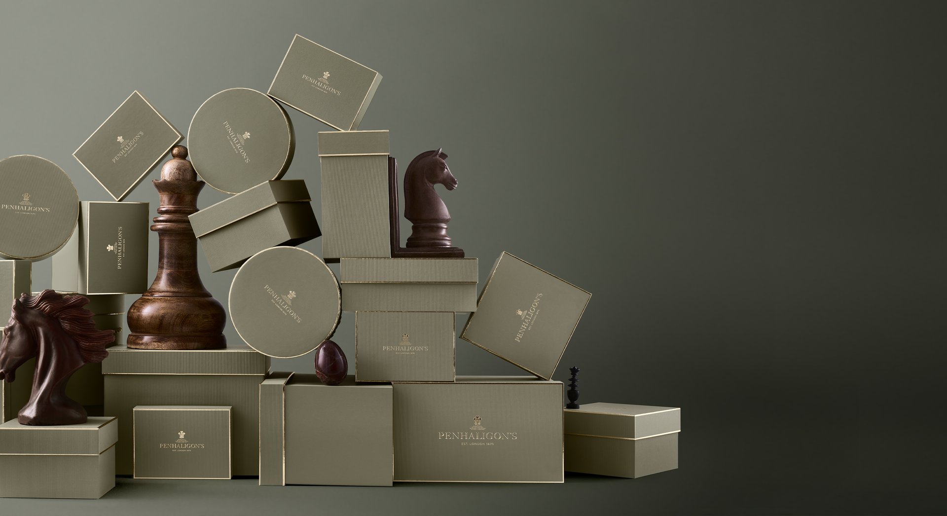 Penhaligons gift boxes and giant chess pieces