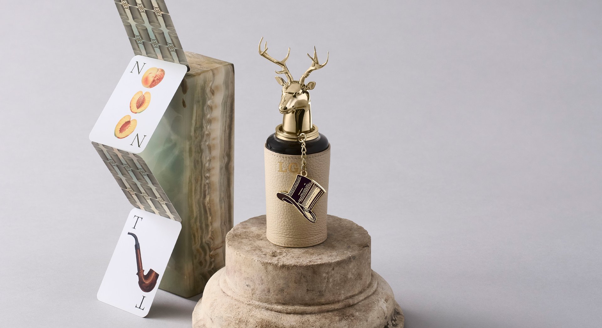 Lord George fragrance with personalised leather sleeve and top hat charm