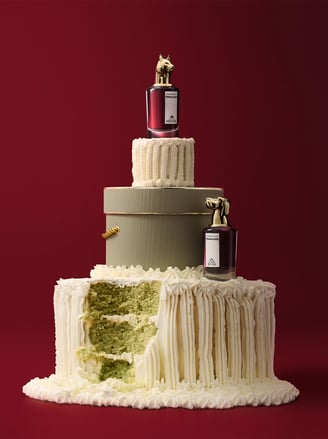 The Duke and Duchess Rose Fragrances and wedding Cake layered with gift boxes