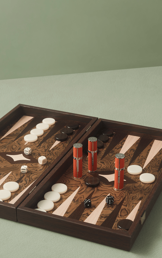 Penhaligons atomiser cases on Backgammon game board