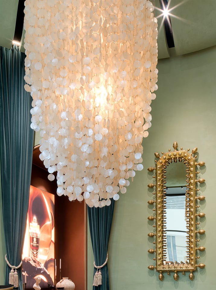 A bespoke chandelier designed by Verner Panton