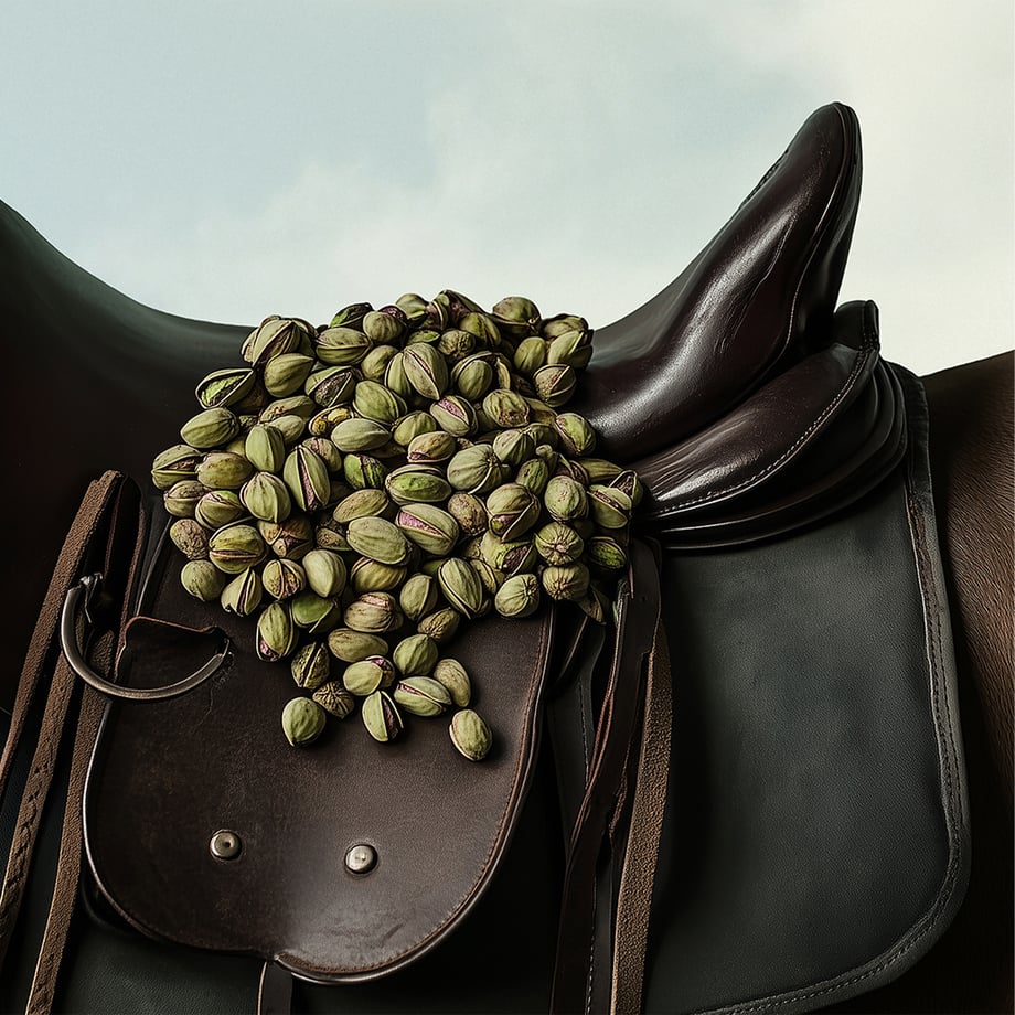 Pistachios on horse saddle